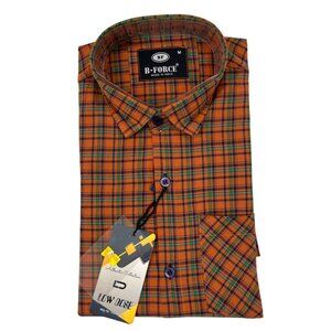 B-Force Mens Orange Plaid Button-Up Shirt Long Sleeves Classic Fit Size M